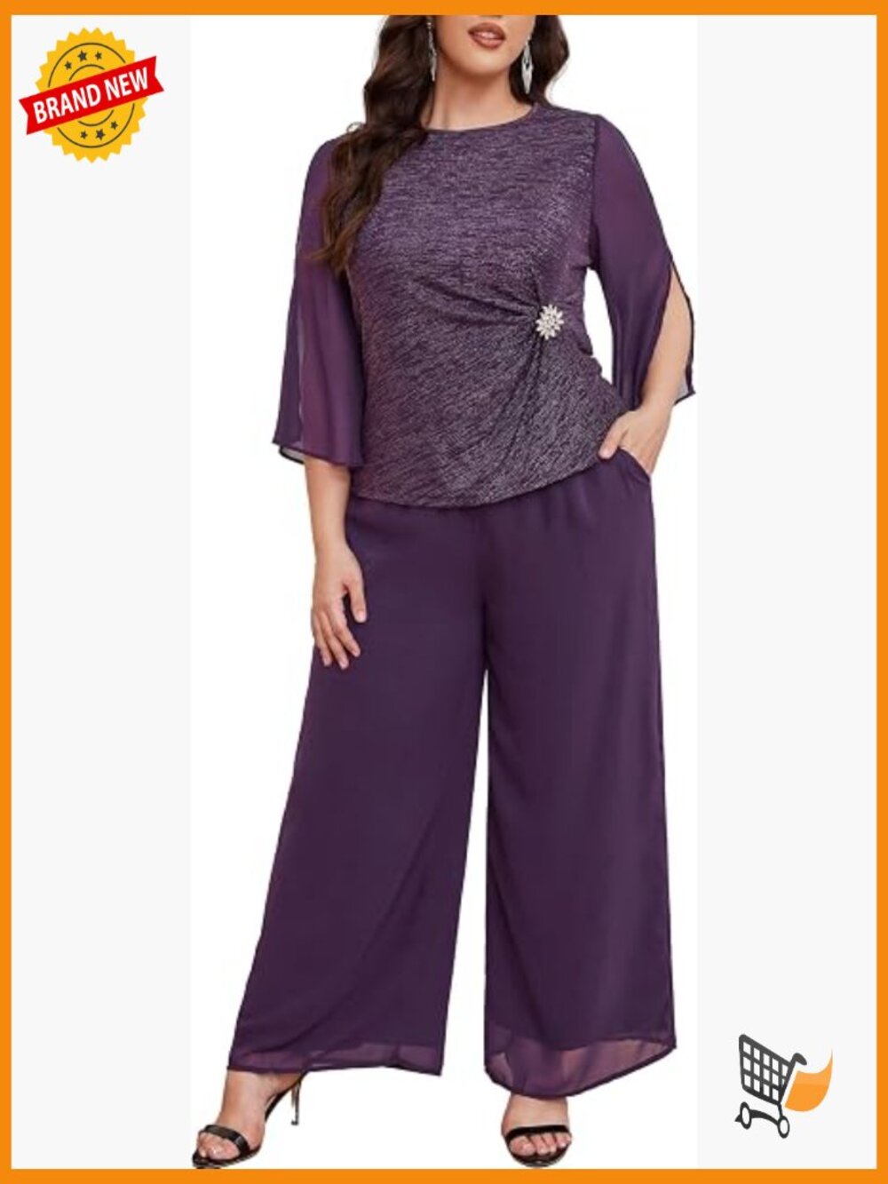 2 Piece Women's Dressy Pant Suit with Pockets Plus Size